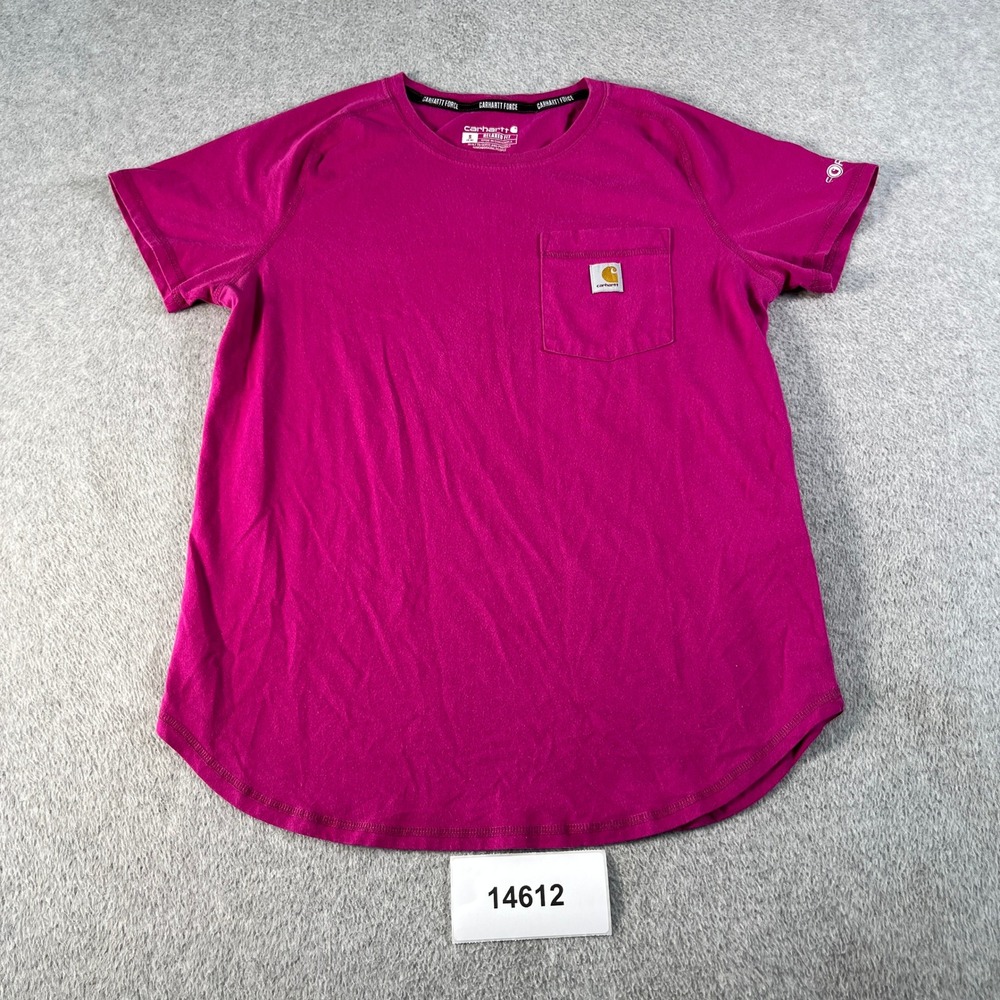 Carhartt Force T Shirt Womens S(4-6) Pink Cotton Relaxed Fit Crew Neck Work